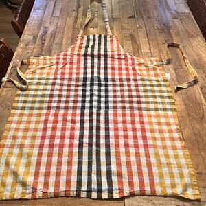 Crate & Barrel Unisex Apron 27 x 36in 100% Cotton Orange & Yellow Checkered
